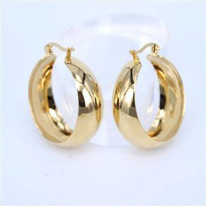 New 18K Yellow Gold 2'' Round Chunky Hoop Earrings